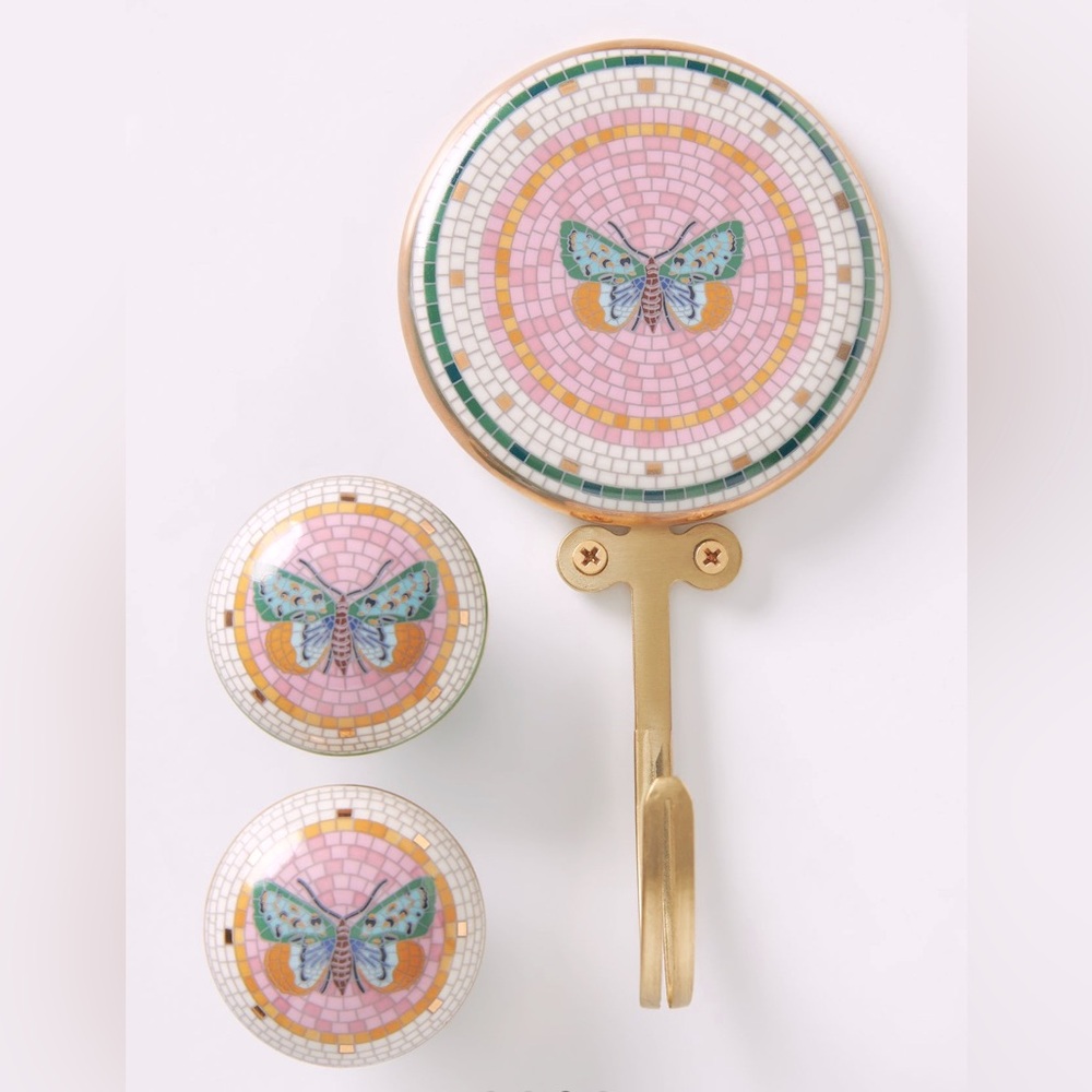 Anthro Butterfly Tile (2) knobs (1) hook